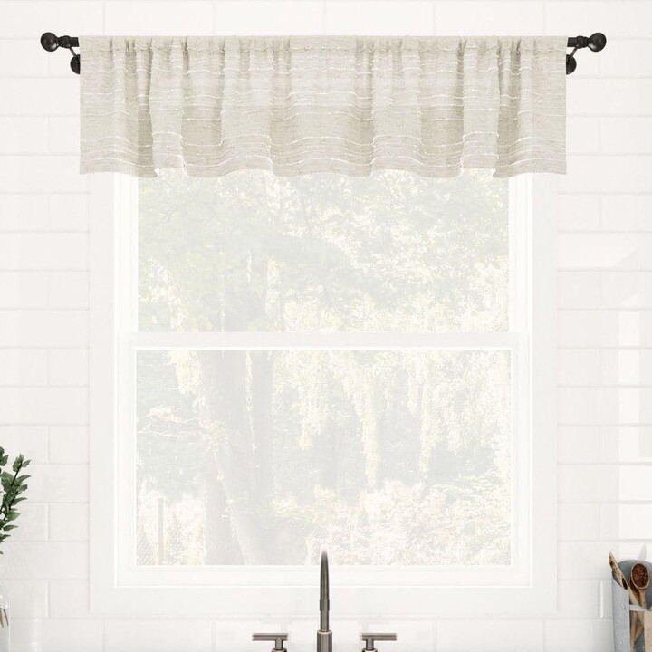 Clean Window Aya Textured Slub Stripe Linen Blend 52 in. W x 14 in. L Sheer Rod Pocket Kitchen Curtain Valance in Linen