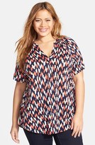 Thumbnail for your product : Lucky Brand Ikat Print Short Sleeve Top (Plus Size)