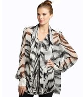 Thumbnail for your product : Alexander McQueen white and black zebra chiffon tie neck blouse