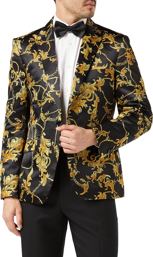 Xposed Mens Gold Floral Brocade Print Fitted Blazer Italian Designer Suit  Jacket - ShopStyle