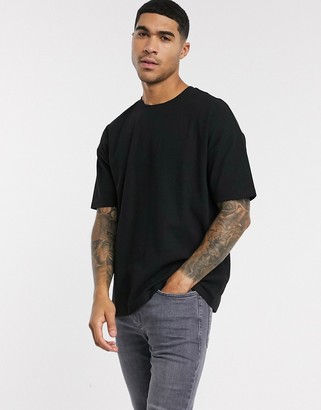 New Look grid texture oversized t-shirt in black