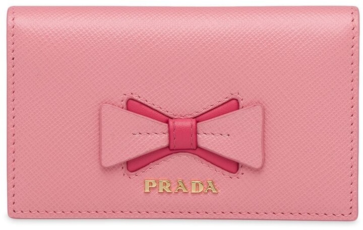Bow Prada wallet with shoulder strap in Blue Label nylon Pink