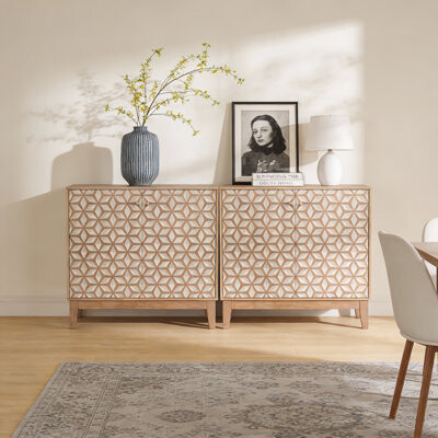 Ebern Designs Rustic Geometric Double-door Sideboard With Adjustable Shelves, Farmhouse Entryway Storage Cabinet For Living Room, Kitchen & Dining