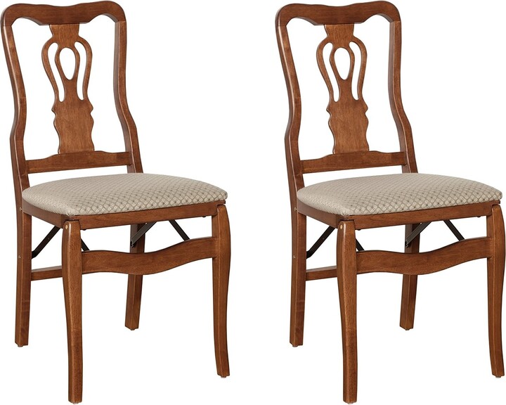 MECO Stakmore Chippendale Upholstered Seat Folding Chair Set, Cherry