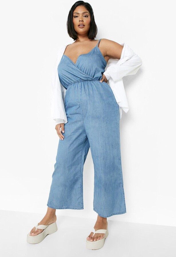 Alfabet Bloody Slechthorend boohoo Plus Chambray Wrap Over Culotte Jumpsuit - ShopStyle