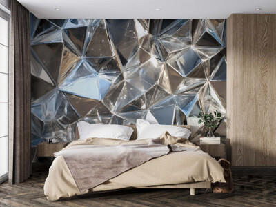Orren Ellis Modern 3D Geometric Metallic Wall Mural, Crystal Pattern, Luxury Abstract Wallpaper For Bedroom & Living Room