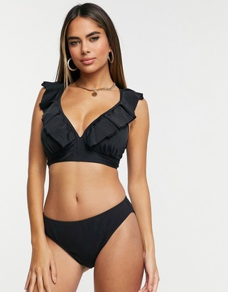 Pour Moi? Pour Moi Fuller Bust Space frill bikini top in black