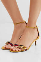 Thumbnail for your product : Gucci Sylvie Grosgrain-trimmed Metallic Leather Sandals