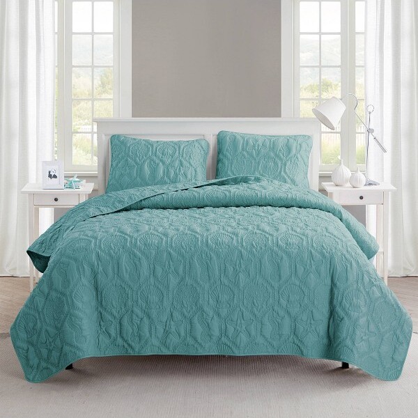 8pc Full/Queen Valore Medallion Coordinating Comforter and Quilt Set Blue -  VCNY