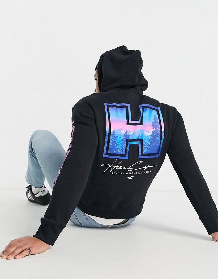 Hollister hoodie in black with sleeve/back print - ShopStyle