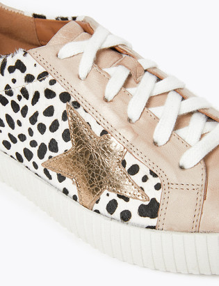 Marks and Spencer Leather Lace Up Leopard Print Star Trainers