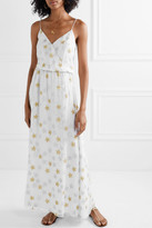 Thumbnail for your product : MARIE FRANCE VAN DAMME Rose Wrap-effect Metallic Fil Coupe Silk-blend Chiffon Maxi Dress - White