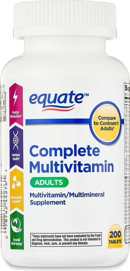 Equate Complete Multivitamin/Multimineral Supplement Tablets, Adults, 200 Count, Compare to Centrum® Adults