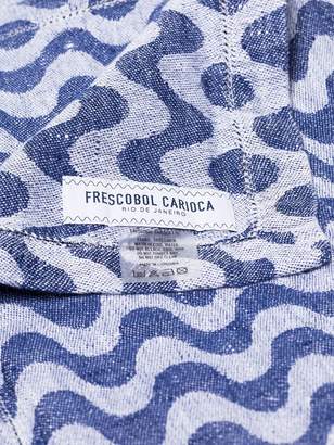Frescobol Carioca Blue wave-stripe linen beach towel