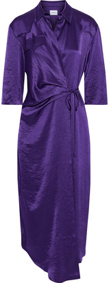 purple satin wrap dress