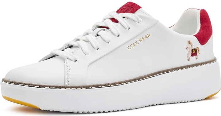 Cole Haan Grandpro Topspin Sneaker Women's Shoes White/Rio Red Suede/Lny : 9.5 B - Medium, Textile/Suede/Leather