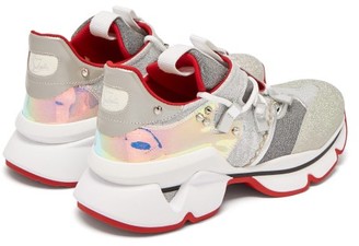 Christian Louboutin Red Runner Lame Trainers - Silver Multi