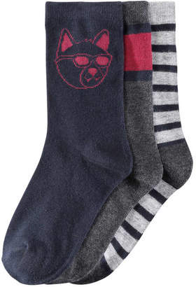 Joe Fresh Kid Boys’ 3 Pack Stripe Socks, JF Midnight Blue (Size 3-6)