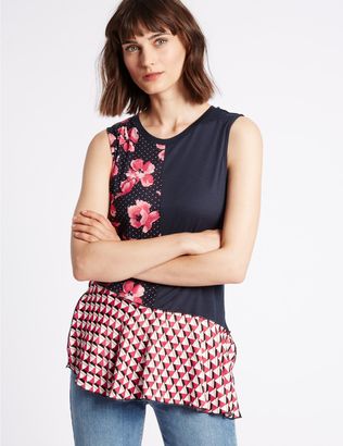 Marks and Spencer Floral Print Asymmetric Sleeveless Tunic