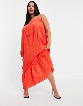 ASOS Curve DESIGN Curve tiered maxi beach dress in red