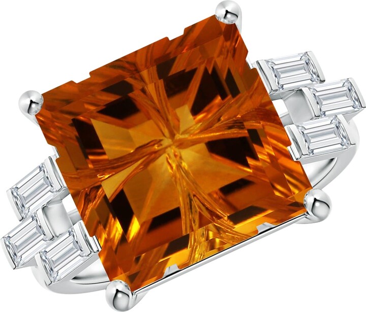 ANGARA INC. Angara Natural Gia Certified Square 7.69 Ct Citrine & Diamond Ring In 14k Gold