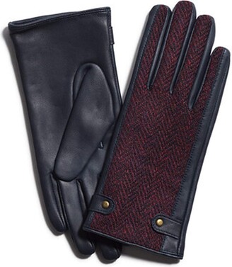 Failsworth Ladies Herringbone Harris Tweed Wool & Leather Gloves (M/L