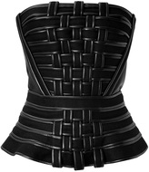 Thumbnail for your product : David Koma Wool-Leather Woven Strapless Peplum Top