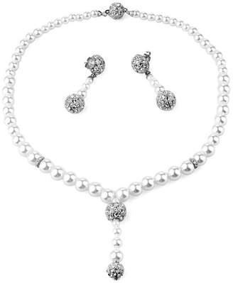 LovEnter 18K Freshwater Pearl Crystal Wedding Jewelry Set Necklace Earrings Bracelet
