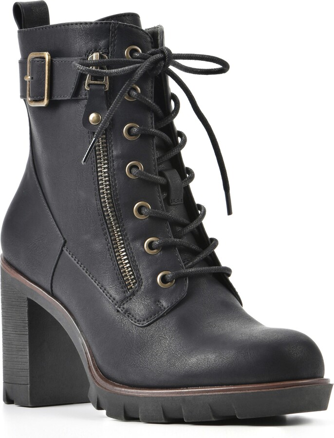 mecale leather stud detail block heel lug sole combat booties