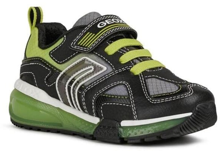 Geox Boys Bayonyc Leather Lined Sneakers (Black/Lime Green) - ShopStyle