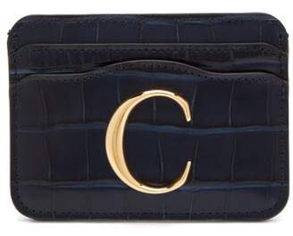 Chloé The C Logo Crocodile-embossed Leather Cardholder - Womens - Navy