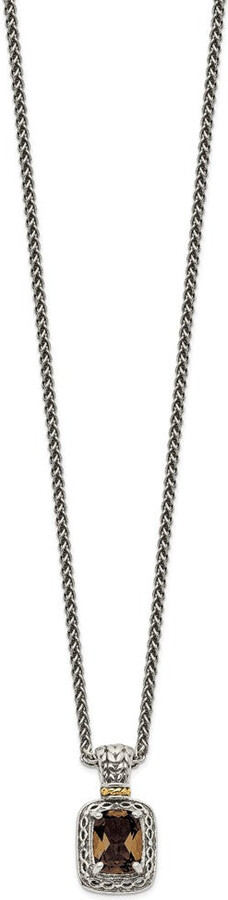 Diamond2Deal Sterling Silver with 14K Accent Cushion Smoky Quartz Pendant Necklace