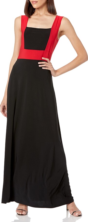 Star Vixen Womens Sleeveless Round Neck Maxi Dress with Piping and Self-tie Belt