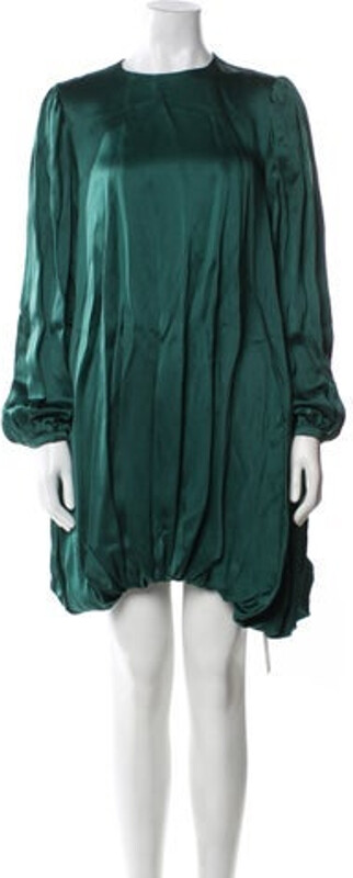 Rochas Crew Neck Mini Dress w/ Tags Rochas Shift Dress Green Ruffle Embellishment Long Sleeve with Crew Neck Concealed Zip Closure at Back Designer