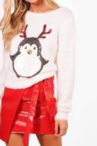 Thumbnail for your product : boohoo Sequin Tinsel Yarn Penguin Christmas Jumper