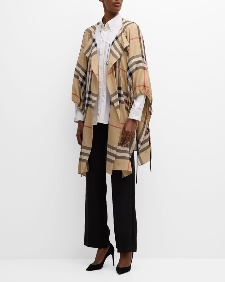 Burberry Giant Check Wool Cape With Drawstrings - ShopStyle