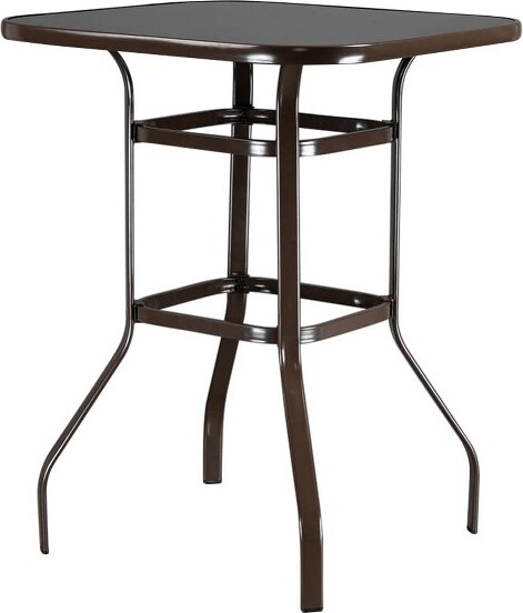 WARMTOBABY IronArtGlassHighBarTable-BarHeightPatioTable,TemperedGlassTop,MatteBrownMetalFrame,DoubleRingIronReinforcement
