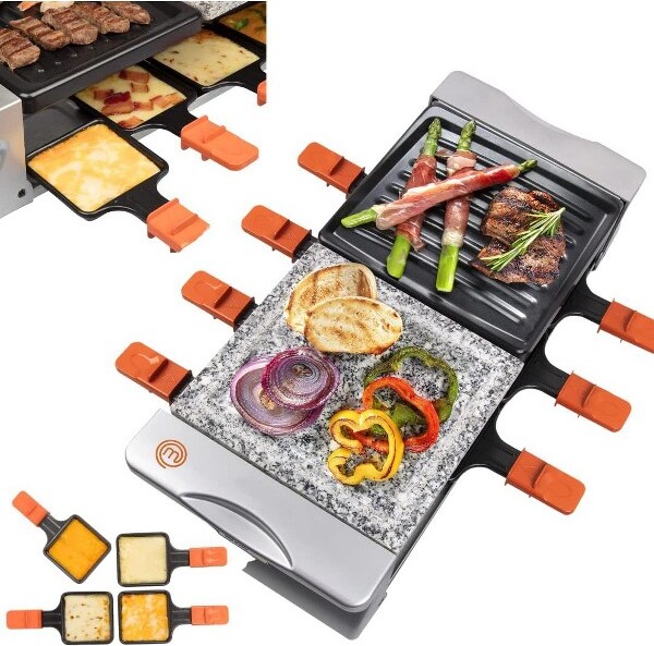 MasterChefDualRacletteTableGrillwGrillingPlate&CookingStone-8PersonTabletopCooker-MeltCheeseCookMeat&VeggiesatOnce-(19\