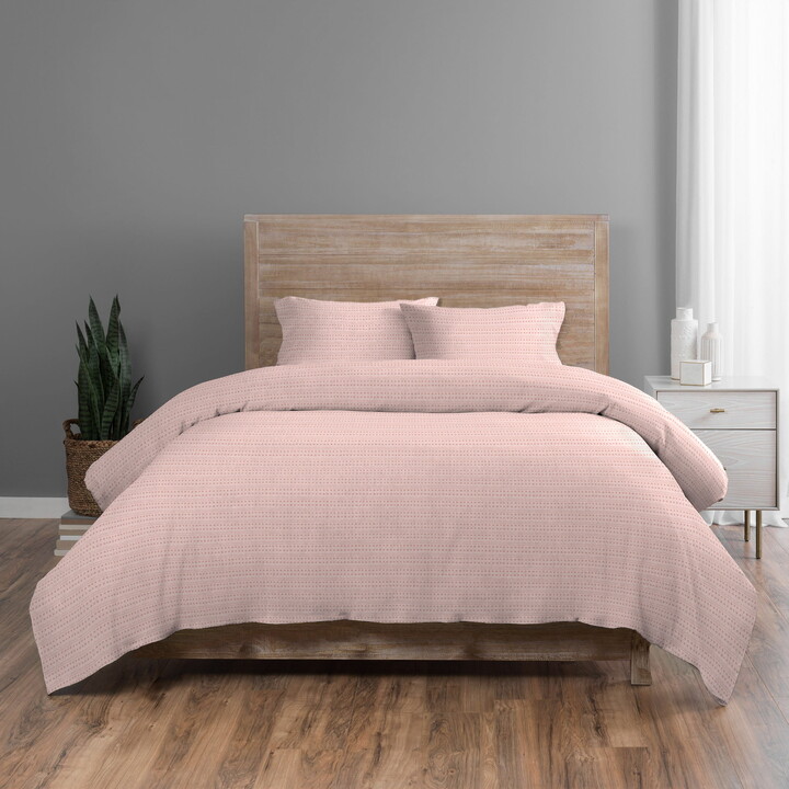 Vue Elements Dunkin 3 Piece 100% Cotton Duvet Set - Queen - Peach