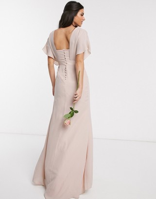 ASOS DESIGN DESIGN Bridesmaid short sleeved cowl front maxi dress with button back detail
