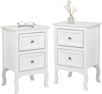 Red Barrel Studio Set of 2 White Wood Nightstands with 2 Drawers Compact Bedside Tables for Small Spaces and College Dorms