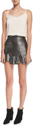 Rebecca Taylor Metallic Leather Mini Skirt with Flounce Hem