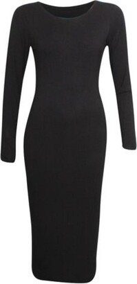 Miss High Street! Women's Ladies Long Sleeve Scoop Neck Midi Dress - black - 12-14