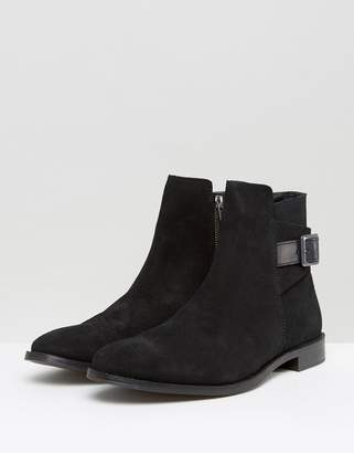 ASOS Wide Fit Chelsea Boots In Black Suede With Strap Detail