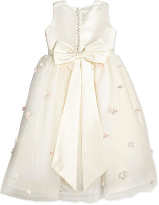 Joan Calabrese Sleeveless Floral Satin & Tulle Dress, Ivory/Pink, Size 2-14
