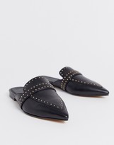 Thumbnail for your product : ASOS DESIGN Wide Fit Maximum studded leather pointed mule in black