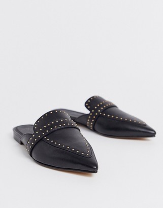 ASOS DESIGN Wide Fit Maximum studded leather pointed mule in black