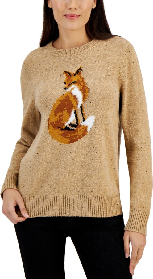Karen Scott Women's Fox-Graphic Scoop-Neck Sweater, Created for Macy's -  ShopStyle