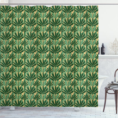 Dakota Fields Banana Leaf Shower Curtain Windmill Palm Trees Pale Yellow Jade Green
