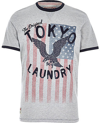 River Island MensGrey Tokyo Laundry eagle print t-shirt